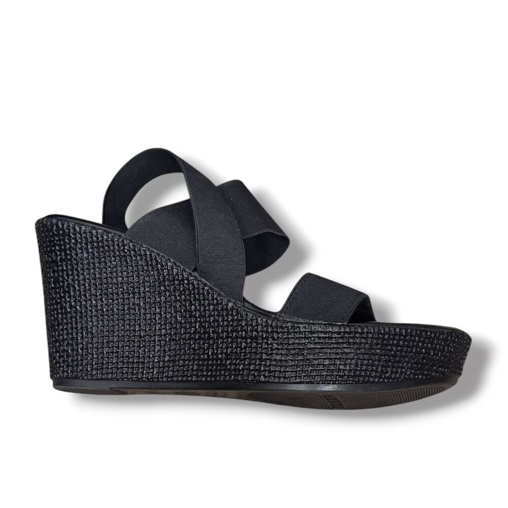 Italian Shoemakers Black Stretch Slingback Wedge Sandals 7.5 Classic Minimalist